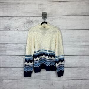 St. John's Bay Plus Size Cream & Blue Mock Neck Sweater Size XXL